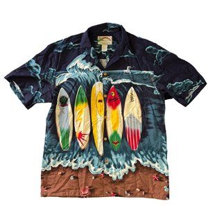 Vintage Paradise Found Hawaiian Shirt Mens Size M Surf Boards Beach Made In USA
